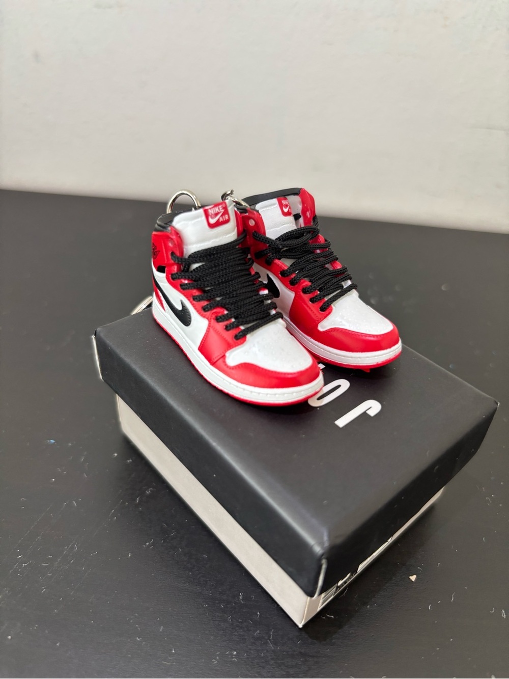 Nike Red White Black Mini Sneaker Keychains (Pair) & Mini Shoe Box
